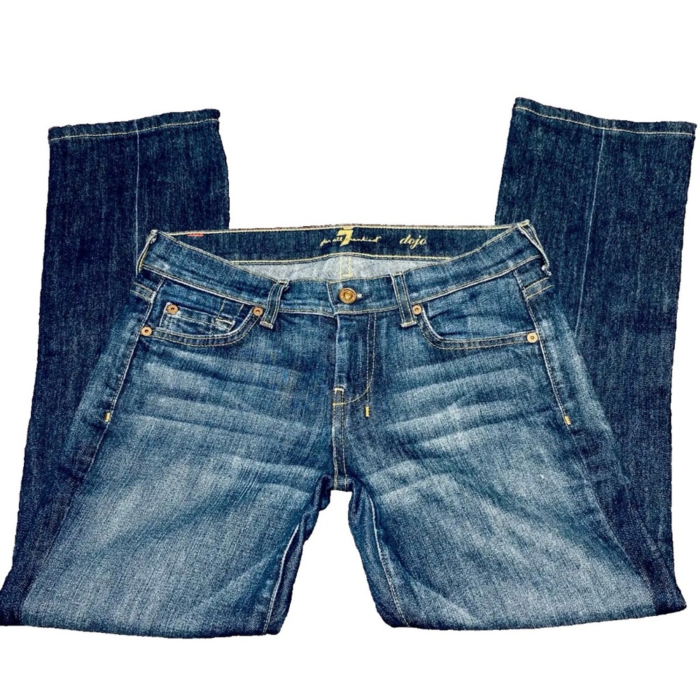 7 for all Mankind Dojo medium Wash Flare leg jeans womens Sz 28W X 26.5” inseam